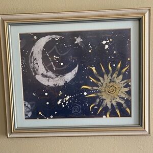 Moon and Sun Celestial Wall Art - Navy, Gold, White